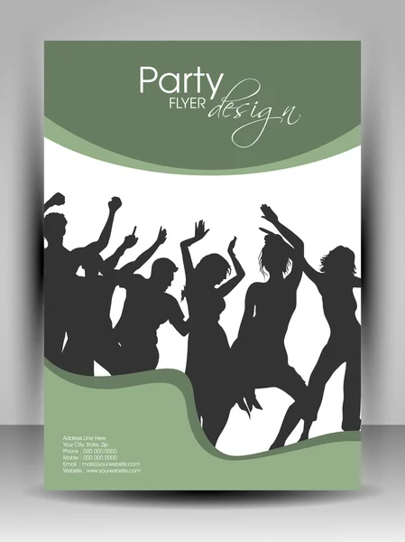 stock vector Professional business flyer template or corporate brochure design in green color with dancing silhouette on wave pattern for publishing, print and presentation. Vector illustration in EPS 10