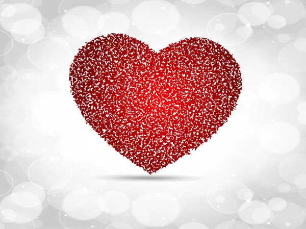 Glittrande rött hjärta form med litet hjärta form på grå se — Stock vektor