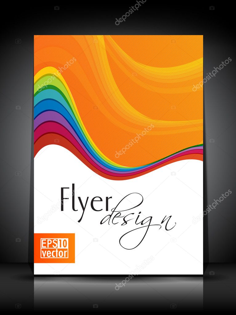 Professional business flyer template or corporate brochure design in colorful wave pattern for publishing, print and presentation. Vector illustration in EPS 10