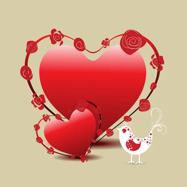 Реферат, поздравительная открытка с двумя сердцами с розами и симпатичной б — стоковый вектор