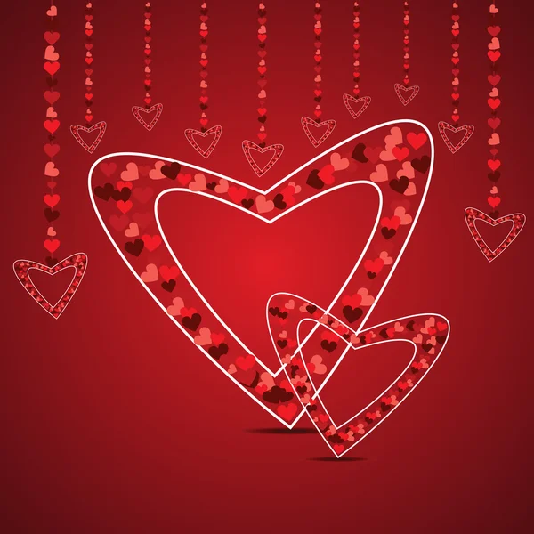 Αγάπη κάρτα με καρδιές σχήμα έννοια σε κόκκινο χρώμα για του Αγίου Βαλεντίνου — Διανυσματικό Αρχείο