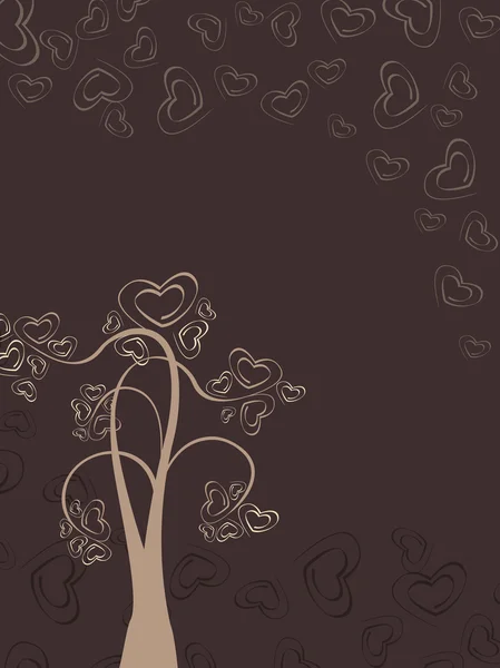 Um cartão de Dia dos Namorados com árvore do coração em fundo marrom.Vector illu — Vetor de Stock