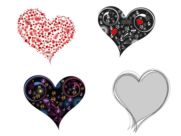 Um conjunto de estilos criativos e diferentes corações forma no backg branco — Vetor de Stock