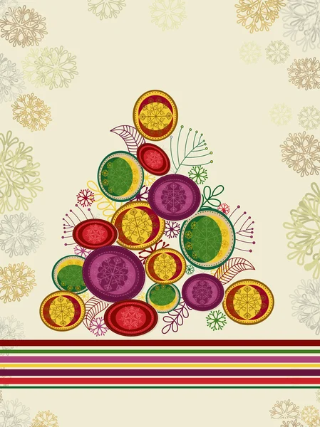 Árbol de Navidad con estilo creativo sobre fondo floral . — Vector de stock
