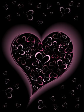 Romantic greeting card with purple hearts color shape card on clipart