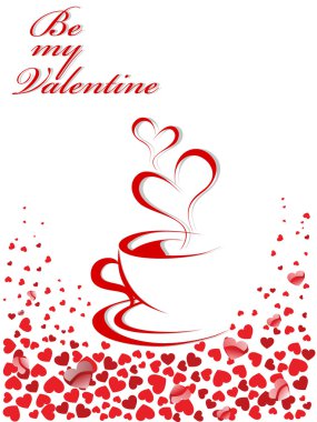 Abstract vector illustration of coffee-cup and hearts. Place for clipart