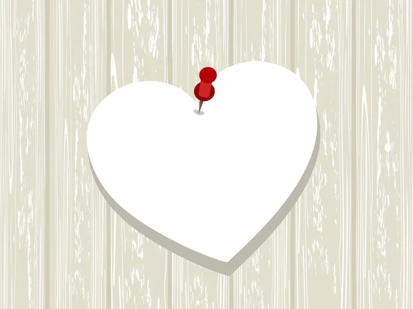 Carta bianca bianca bianca a forma di cuore bastone con perno su tavola di legno. V — Vettoriale Stock