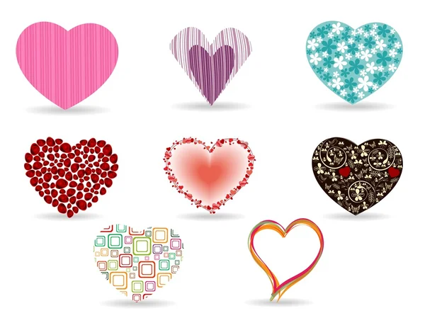 Zbiór różnych stylów kształt serca. Ilustracja wektorowa. — Wektor stockowy