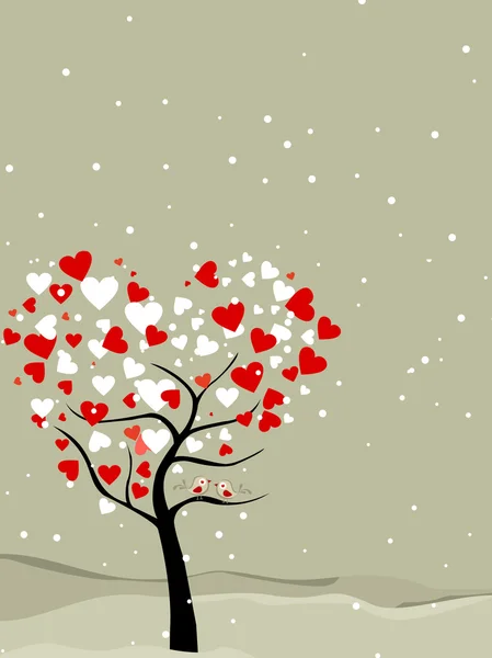 Resumen, árbol de San Valentín con corazones y pájaros del amor. Ilustración vectorial — Archivo Imágenes Vectoriales