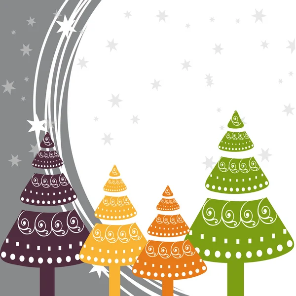 白とグレーの星の背景に美しい創造的なクリスマス ツリー — ストックベクタ