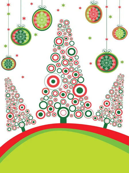 Красочные елки с рождественскими шариками. Векторная иллюзия — стоковый вектор