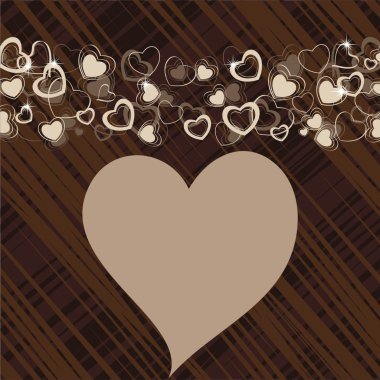 Greeting card with hearts shape on brown zigzag background. Vect clipart