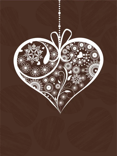 Appendere forma di cuore decorativo su sfondo di colore marrone. Vettore — Vettoriale Stock