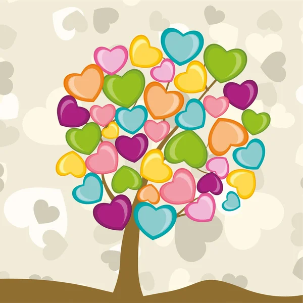 A beautiful Valentine tree made with colorful hears shapes. Ve — Stock Vector