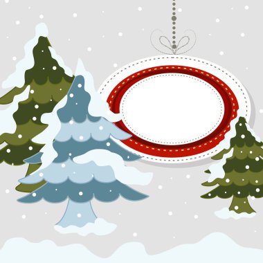 A cold winter snowy Christmas tree with tamplate. Vector illustr clipart