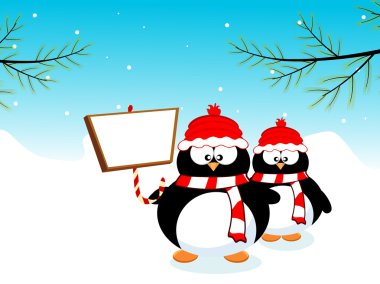 Cute Penguine hold a little text board. vector illustration. clipart