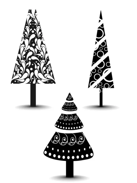 Sada luxusních vánočních stromků v černé a bílé barvě na isolat — Stockový vektor