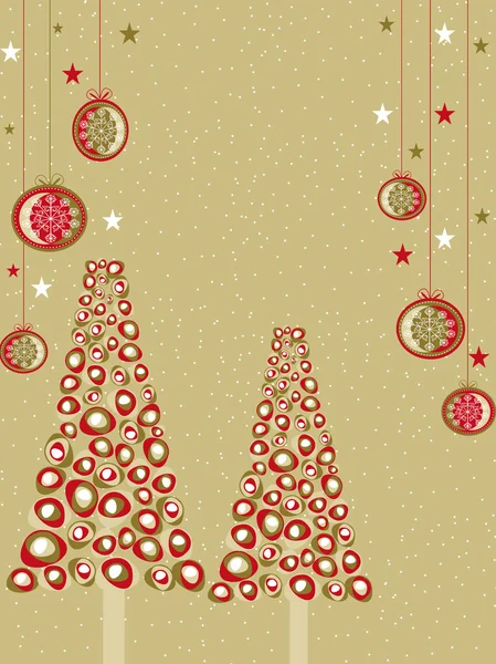Abstract, wenskaart met bomen van Kerstmis, Kerstmis bal en — Stockvector