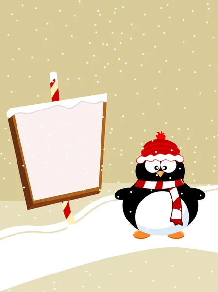 Leere Vorlage für Weihnachtsgrußkarte mit Pinguin. Vecto — Stockvektor