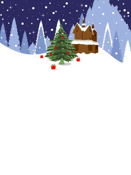 Рождественский фон с ночной сценой и елкой. вектор — стоковый вектор