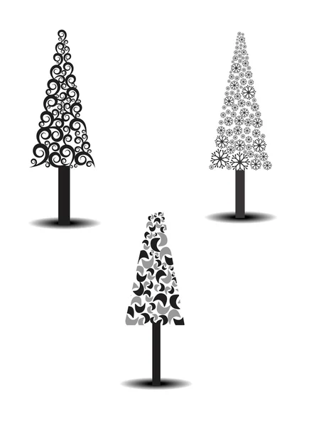 Conjunto de árvores de Natal de luxo na cor cinza e preta. Vector il — Vetor de Stock