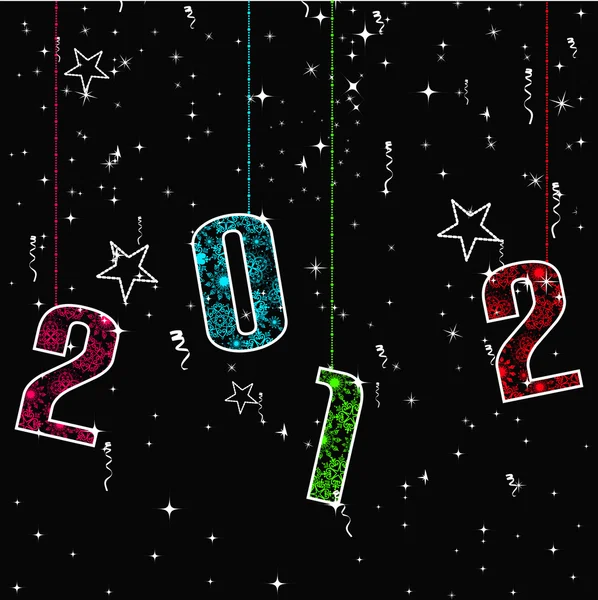 Nieuwjaar wenskaart met hangende 2012 kleurrijke tekst. vector ik — Stockvector