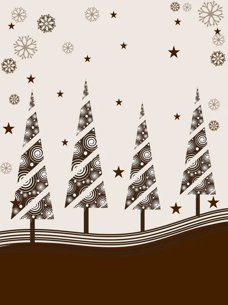 Decorated Christmas trees on brown border background. vector ill — Stock Vector