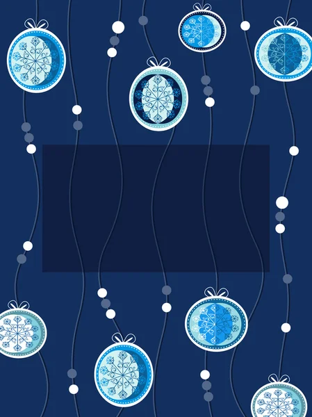 Висячі різдвяні кульки на синій рамці для копіювання простору. Векторні хвороби — стоковий вектор