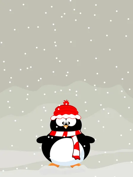 A Christmas & New Year winter background with happy penguin.Vect — Stock Vector