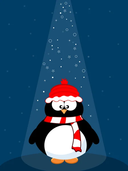 A penguine under the spot light with stars. vector illustration. — Stock Vector