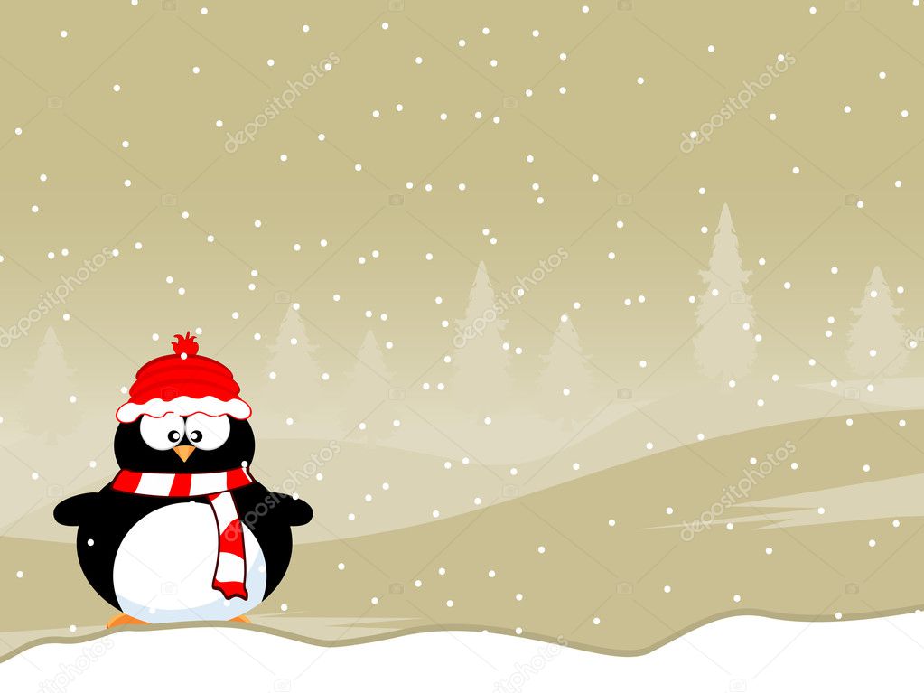 Winter background with happy penguins for Christmas & New Year.V