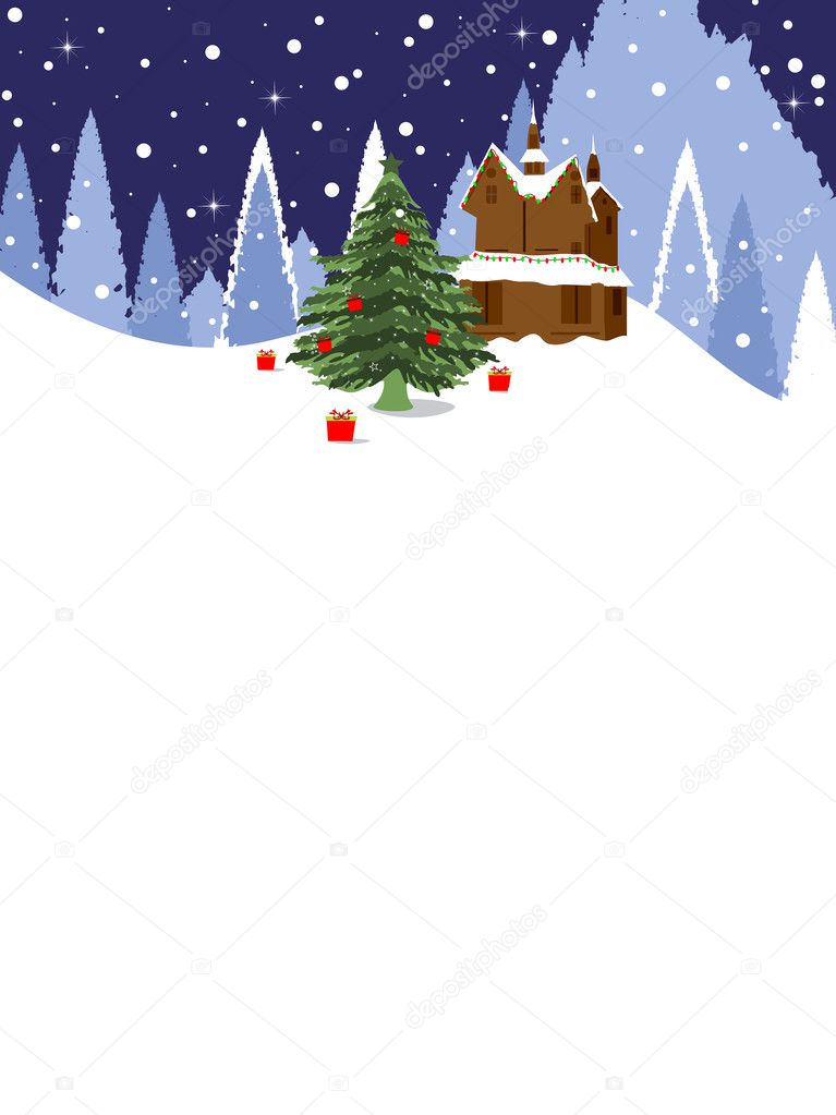 Christmas background with night scene and Christmas tree. vector