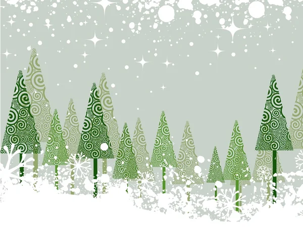 Green and white winter forest grunge background.Vector illustrat — Stock Vector