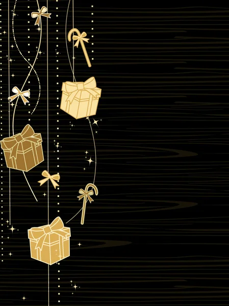 Χριστουγεννιάτικη κάρτα διακοπών με αναρτημένα κουτιά δώρων. διάνυσμα illustrat — Διανυσματικό Αρχείο
