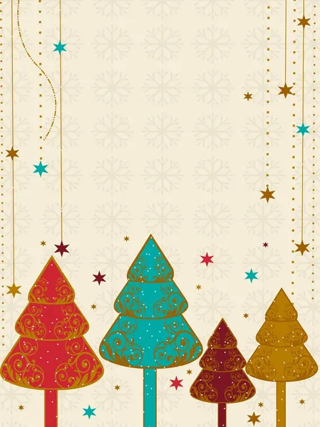 En vektor jul & nyår kort med färgglada julgran. — Stock vektor