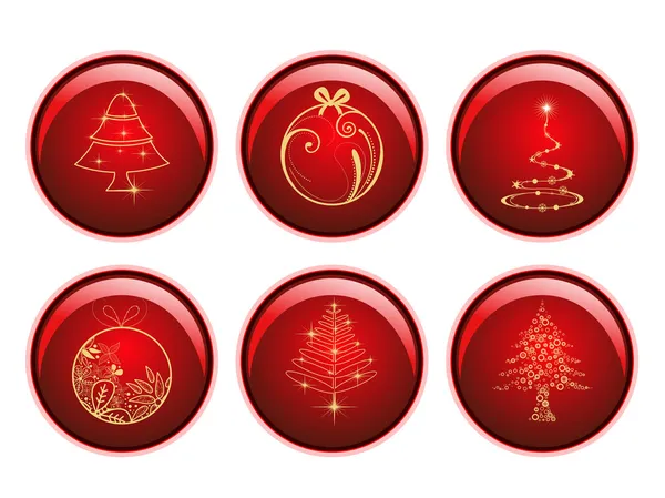 Εποχιακή σύνολο γυαλιστερό κόκκινο σφαίρα απομονωμένες Χριστουγέννων εικονίδια στο w — Διανυσματικό Αρχείο