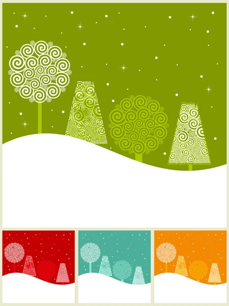 Cartão vintage definido com árvore de férias em fundo colorido. vecto — Vetor de Stock