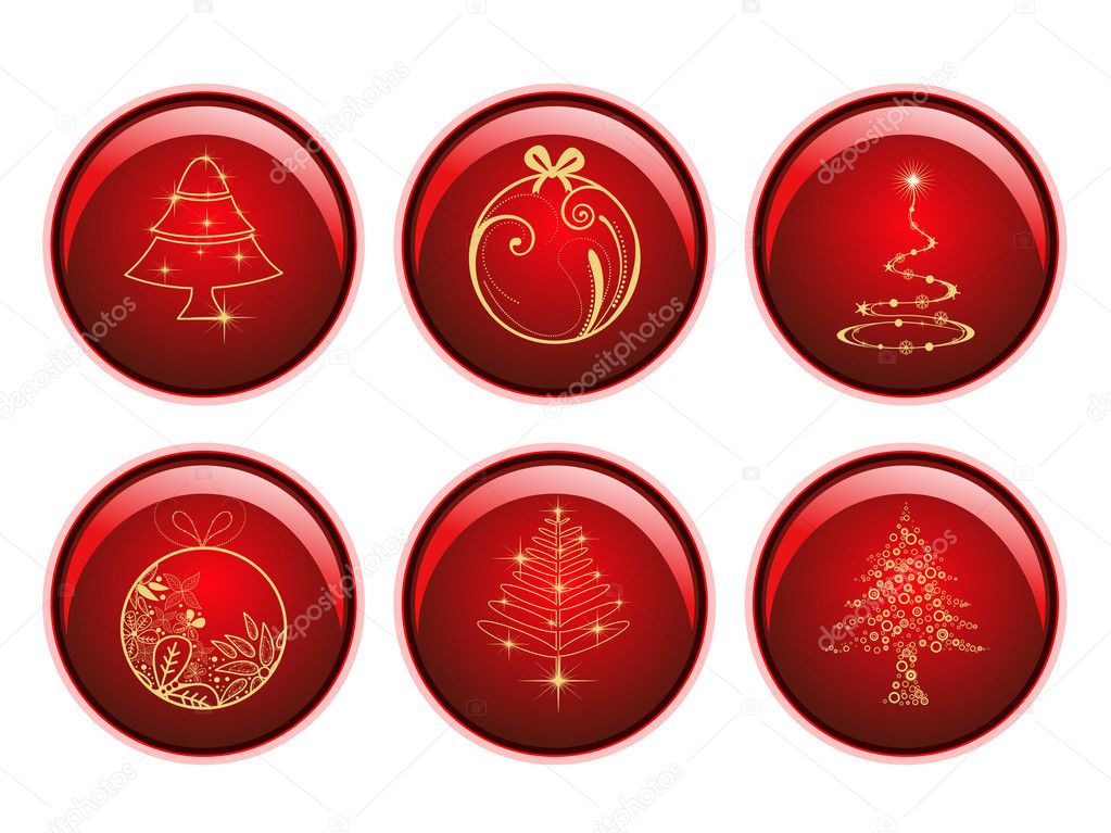 Seasonal set of red glossy sphere isolated Christmas icons on w