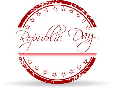 Red grunge rubber stamp of Republic Day on white background. Vec clipart