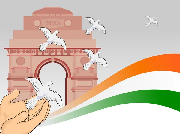 Una scena di giornata della repubblica con piccione volante di fronte all'India ottenere — Vettoriale Stock