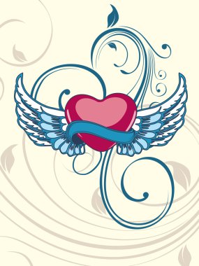 Heart shape having floral decorative wings on seamless floral ba clipart