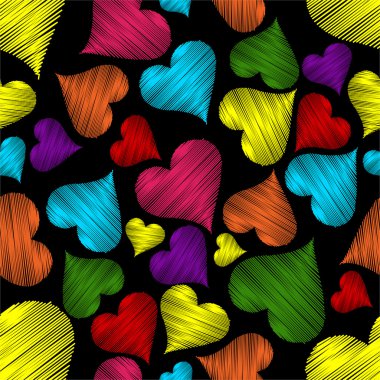 seamless pattern with colorful hearts on black background.Vector