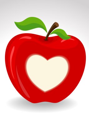 Vector, red apple with a heart symbol on isolated background. clipart