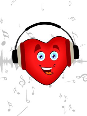 Illustration of a Heart listening music with headphone on seamle clipart