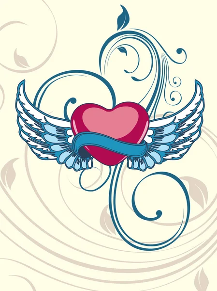 Σχήμα καρδιάς έχοντας floral διακοσμητικά φτερά για την άνευ ραφής floral ΒΑ — Διανυσματικό Αρχείο