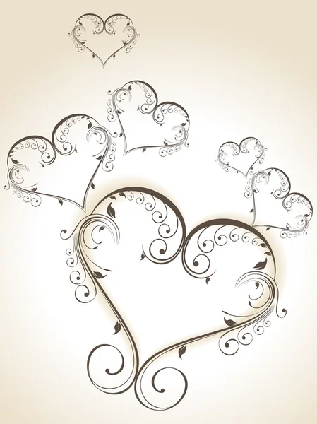 Formas decorativas de corazón hechas con elementos florales. Vector Illust — Vector de stock