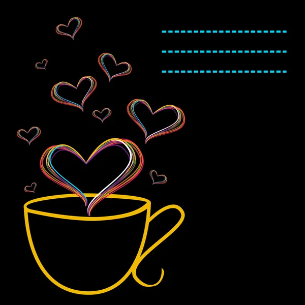 Vektor illustration av kärlek med kaffe kopp och hjärtan form i — Stock vektor