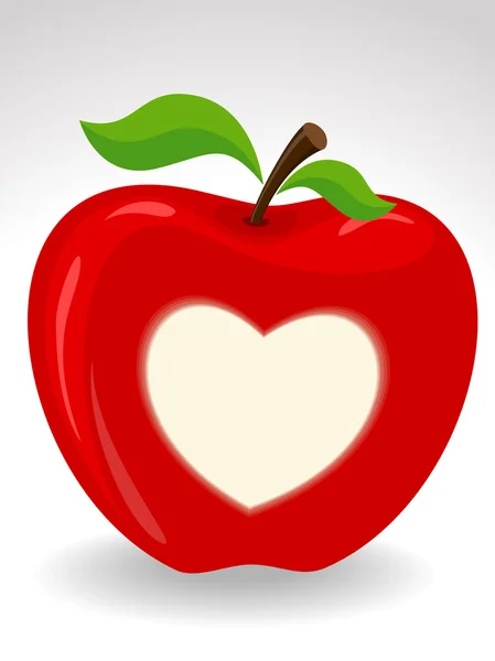Vektor, roter Apfel mit Herzsymbol auf isoliertem Hintergrund. — Stockvektor
