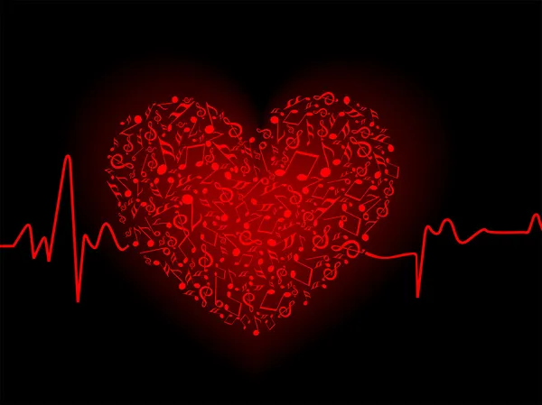 Ilustracja wektorowa muzyczne serca w czerwonym kolorze dla valent — Wektor stockowy