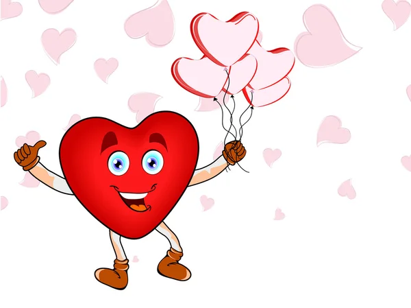 Forma de corazón feliz sosteniendo globos rosados en forma de corazón en la costura — Archivo Imágenes Vectoriales